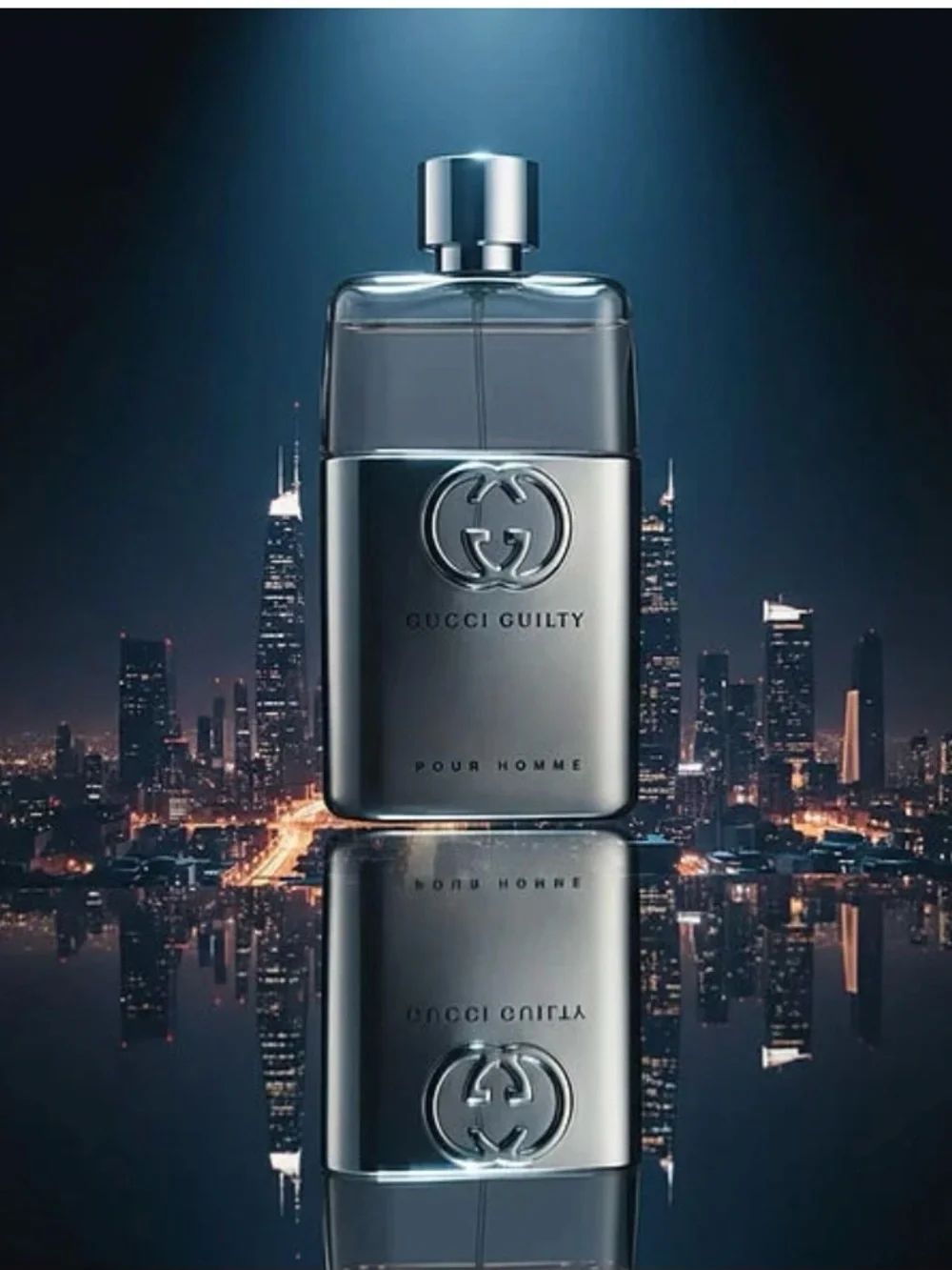 Gucci Metallic Silver and Black Guilty Pour Homme Bottle
